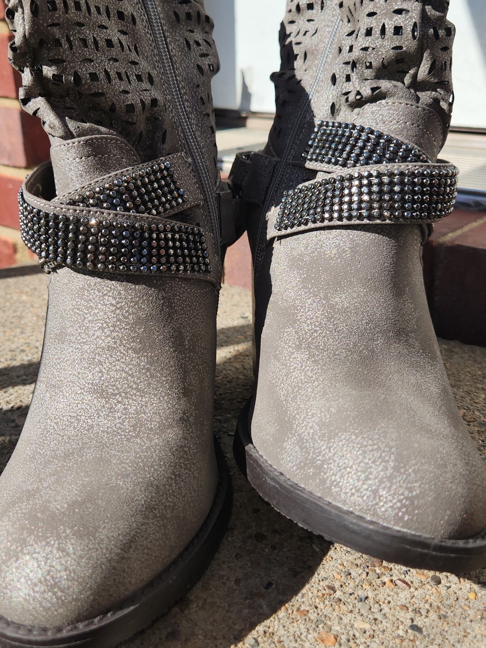 Lane Bryant Metallic Gray Studded Ankle Boots 8W. Never Worn.